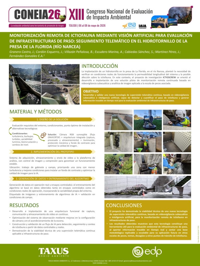 Monitorización remota de ictiofauna mediante visión artificial para evaluación de infraestructura de paso: seguimiento telemático en el hidrotornillo de la presa la Florida (río Narcea)